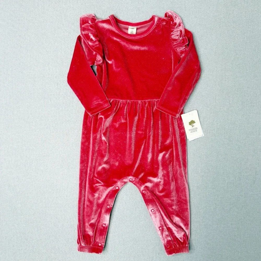 Tucker + Tate Pink Glitter‎ Romper Velour Velvet 12 Months NWT